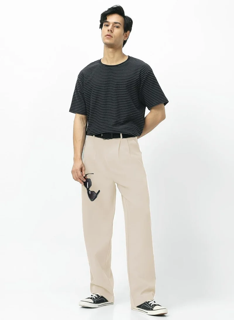 Urbano Fashion  Urbano Fashion Men's Cream Loose Baggy Fit Solid Korean Pants Stretchable for Men | Best Price UAE